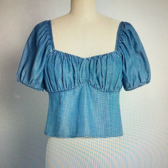 Modcloth Saturday Sweetheart Chambray Puff Sleeve Top-Size  XS - Picture 1 of 4